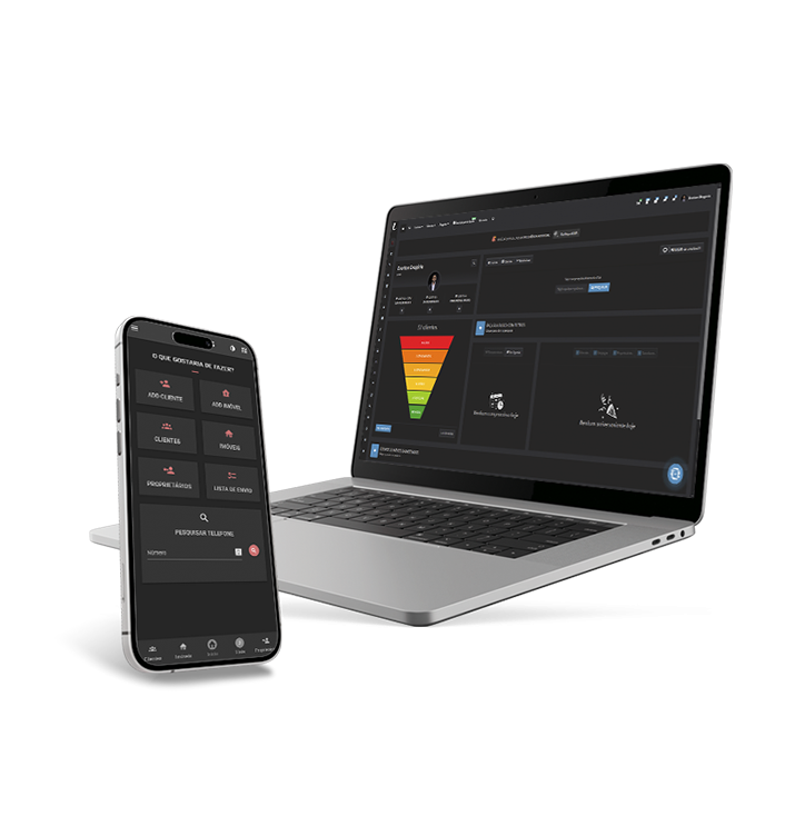 Ecossistema Imobisis para imobiliárias em notebook e celular