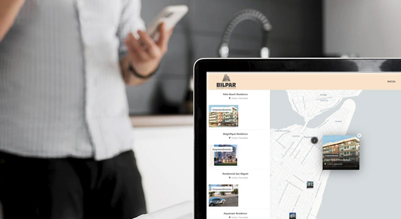 Mapa interativo da Imobisis para construtoras com empreendimentos e imóveis organizados por localização